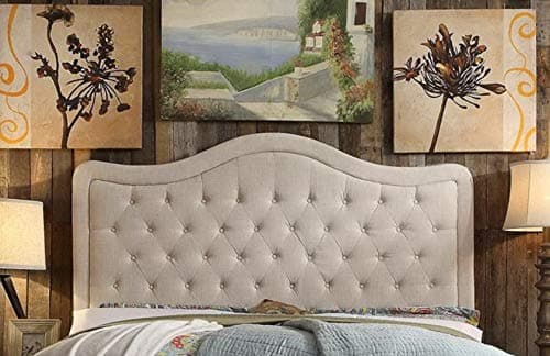 Image of Spring Well,Dewsbury Alton Linen turin Fabric Upholstered Headboard 26'' Height in Sizes 3ft 4ft 4ft6 5ft 6ft (Beige, 5ft)