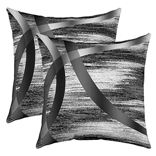 Image of Loussiesd Black Grey Stripes Square Cushion Covers Set of 2 Geometric Reversible Throw Pillow Covers Pillow Covers Home Decor Set Women Men Decor Modern Abstract Striped Art Closure 16x16 Inch