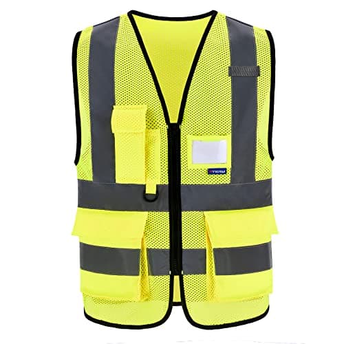 Image of AYKRM Hi vis mesh vest high viz Class 2 hi vis Zipper Front High Visibility vest Hi Vis Executive Vest Waistcoat with Phone & ID Pockets