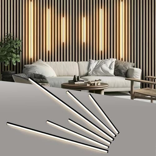 Image of Besseto LED Wall Panel Lights Black,Wood Slat Wall Panel Strip Light,3000K Touchable Switch Dimmable LED Recessed Lighting for Living Room Bedroom Bathroom Stairs (Black-6PCS)