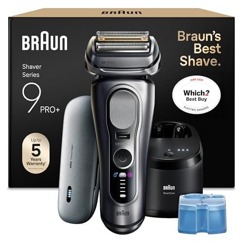 Image of Braun Series 9 PRO+ Electric Shaver for Men, 9677CCE, Silver - Wet & Dry Razor, 5+1 Ultra Thin Precision Blades, Pro SensoAdapt Technology, Rechargeable Battery, PowerCase, 6in1 SmartCare Center