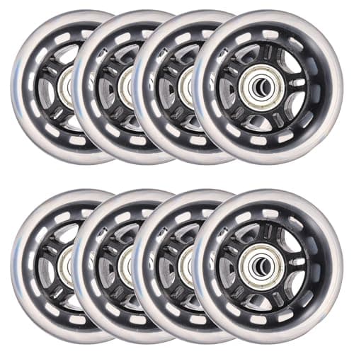 Image of YELARXI Inline Skate Wheels with Bearings, Outdoor & Indoor Roller Skate Wheel Inline Skate Replacement (76mm, 8Pack, Black Transparent) for Scooter
