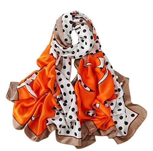 Image of FAIRYGATE Ladies Silk Scarves 100% Pure Silky Women's Scarves & Wraps for Neck Hair Head Retro Polka Dot Soft Smooth Lightweight Shawl Classic Stole Orange Satin Scarf 88008