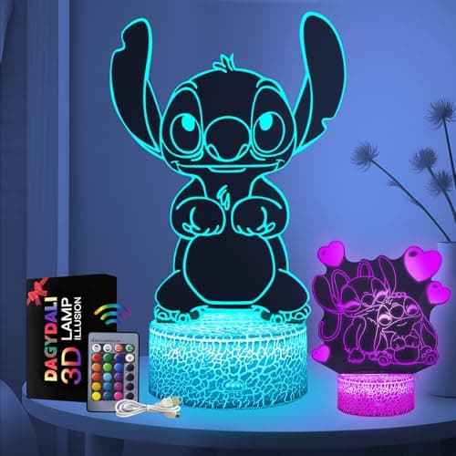 Image of Stitch Gifts for Girls - Stitch Night Light (2 Patterns), 3D LED 16 Color Dimmable USB/Battery Powered Stitch Lamp with Remote Control and Smart Touch for Girls Room Decor Party Birthday Christmas