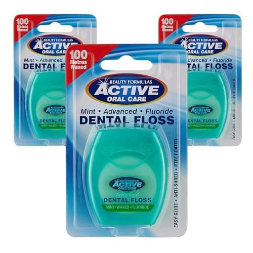 Image of Advanced Dental Floss Mint Waxed with Fluoride, 100m Pack of 3 | Easy Glide Anti-Shred Nylon PTFE, Plaque Removal, Fresh Breath, Adult & Family Use, Floss for Tight Spaces