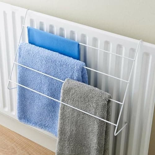 Image of 4-Tier Radiator Airer for Efficient Clothes Drying Metal Towel Holder Rack for Hanging Lightweight Towels and Laundry | Long-Lasting Durability | Space-Saving Clothes Airer Laundry Dryer Rail 1 Pack