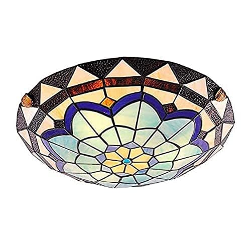 Image of JUDU Tiffany Traditional Ceiling Lights,Stained Glass 2-Light 12"/16" Flush Mount Ceiling Light,Pendant Lighting for Bedroom, Dining, Living Room, Entryway, Foyer(12in)