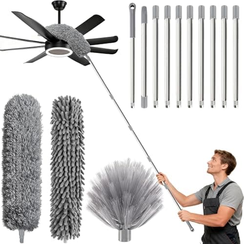 Image of Feather Duster Extendable, 4.9M Extendable Duster Extra Long, Cobweb Brush Extendable, Reusable Flexible Duster with 10 Extension Rods