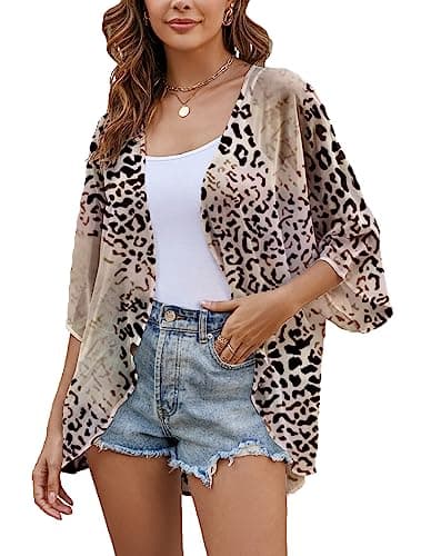 Image of Animal Print Kimono Cardigans for Women Lightweight Boho Style Swimsuit Bikini Cover ups 2XL