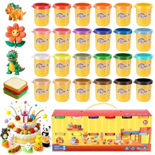 Image of Zocipro 24 Tins Play Color Dough Modelling Set, 24 Colours Non-Toxic Plasticine Modelling Clay Kit for Kids, Multicolour Playdough, Coloured Clay Plasticine for Boys and Girls, 50g/Tins