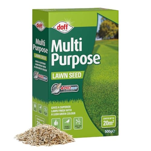 Image of Doff Multipurpose Lawn Seed Plus Procoat - 500g Lawn Feed Treatment for Gardens – 100% Coated Seed for Bird-Resistant, Hard-Wearing Green Grass Year-Around Growth