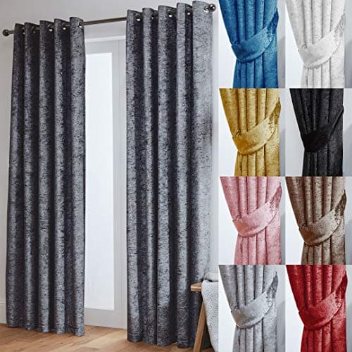 Image of John Aird Crushed Velvet Fully Lined Eyelet Curtains (Dark Grey, 90" Wide x 72" Drop)