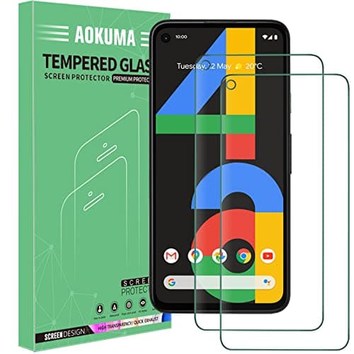 Image of AOKUMA Google Pixel 4A 4G Tempered Glass Screen Protector, [2 Pack] Premium Quality Guard Film, Case Friendly, Shatterproof, Shockproof, Scratchproof oilproof