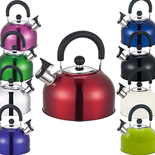 Image of Premium Stainless Steel Whistling Kettle | 10 Colors | Stove top | Non-Drip Pouring Spout | Cool Touch Handle | Whistling Spout | 2.5L Capacity (Red)