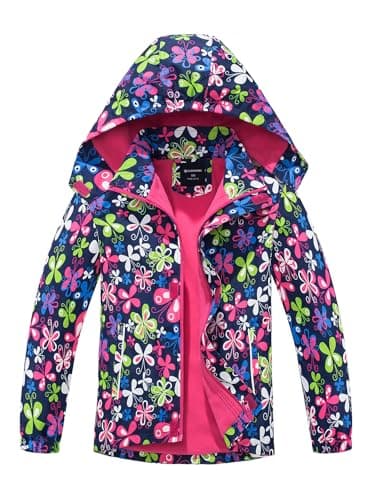 Image of SERENYOU Girls Waterproof Jacket Kids Fleece Lined Raincoat Girl Windbreaker Girls' Rain Coat with Removable Hood Butterflies UK:9-10 Years(manufacturers's size: 140)