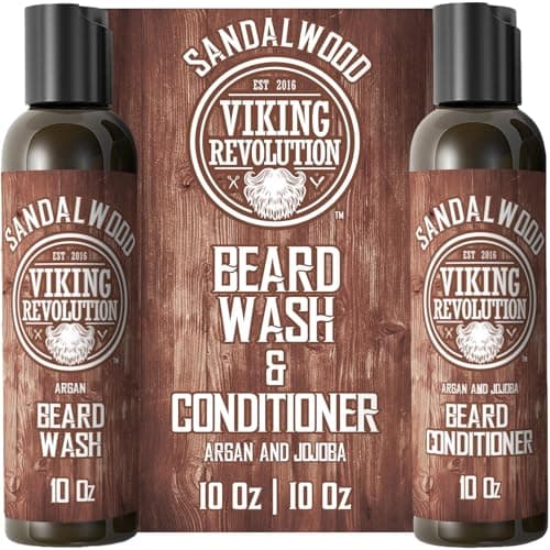 Image of Viking Revolution - Beard Shampoo And Conditioner - Natural Beard Wash & Beard Conditioner With Argan & Jojoba Oils - Softens & Strengthens - Gifts For Men - Sandalwood - 2 x 300 ml