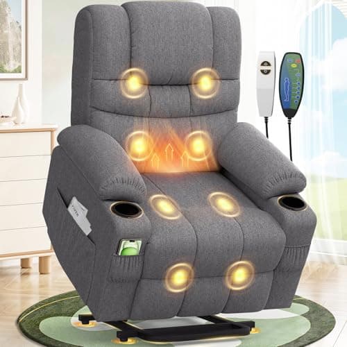 Image of Lift Chair For the Elderly Recliner Armchair with 8-Piont Massaage & Lumbar Heating, Type C+USB Ports, 45° Assisted Standing Power Recliner Chair for Living Room, 2 Cup Holders & 4 Side Pockets