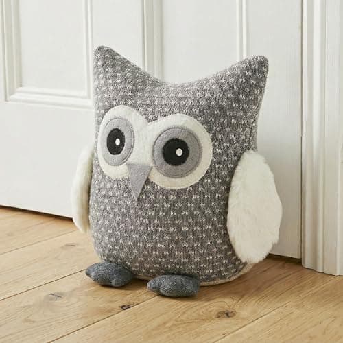 Image of GEEZY Weighted Owl Door Stop Animal - Heavy Fabric Decorative Wood, Carpet & Floor Stoppers - Soft Knitted Grey Novelty Cute Door Stop for Bedroom, Living Room, Nursery Decor, Patio