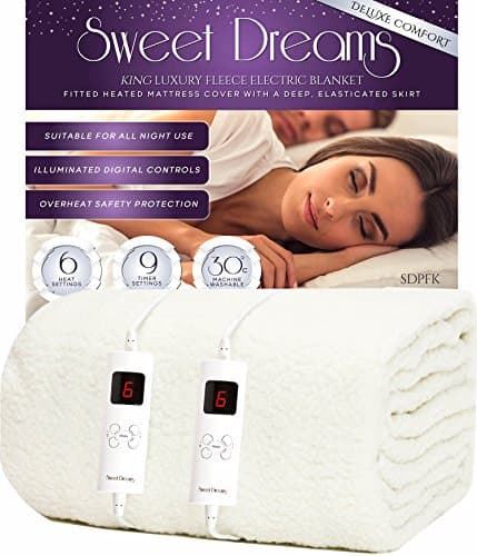 Image of Sweet Dreams Electric Blanket King Size Dual Controls, Luxury Bed Fleece Heated Mattress Cover, Machine Washable Heated Underblanket, Overheat Protection (King Size)