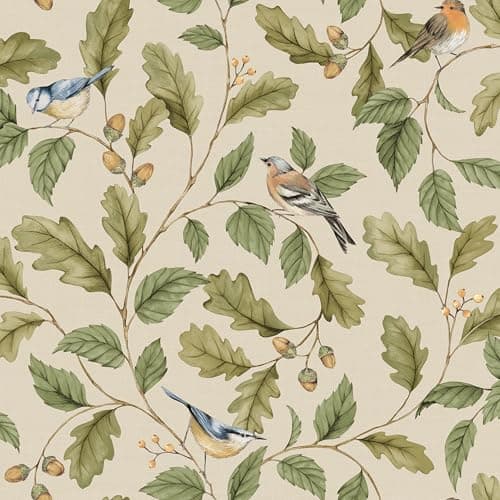 Image of Crown M1882 Oakleigh Trail Luxury Fabric Textured Wallpaper, Natural