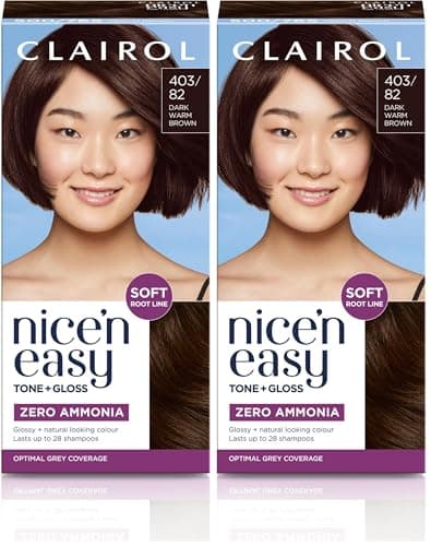 Image of Clairol Nice'n Easy Tone+Gloss Semi Permanent Hair Dye - 403/82 Dark Warm Brown (Pack of 2)