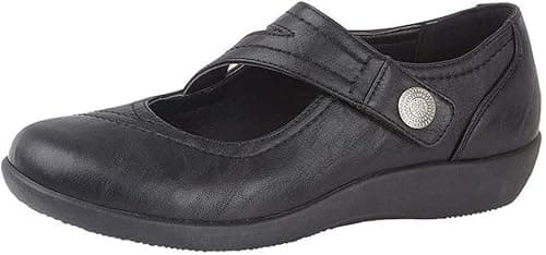Image of Miss Shoes Extra Wide EE Fit Bar Shoes with Touch Fastening (Black, UK Footwear Size System, Adult, Women, Numeric, X-Wide, 5)