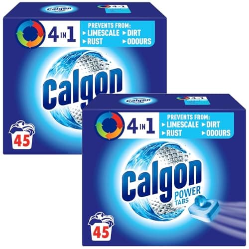 Image of Calgon 4-in-1 Washing Machine Cleaner and Water Softener Tablets, 45 Count, Pack of 2 | Removes Limescale, Residue, Dirt, Rust & Malodours | Deep Clean | L Pack Size