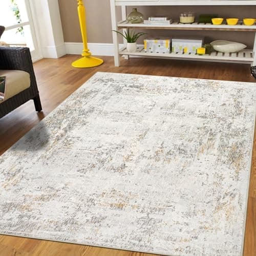 Image of Capslpad Modern Abstract Area Rug 120x180cm Short Pile Soft Faux Wool Living Room Rug Washable Indoor Rug Non Slip Minimalist Floor Mat Rugs for Living Room Bedroom Office Area Kitchen Decor, Beige
