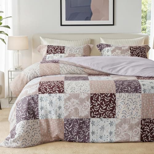 Image of Exclusivo Mezcla Coverless Duvet Set with 2 Pillowcases, 7.5 Tog Double Size Reversible Duvet All Seasons with Boho Pattern, Lightweight and Warm, Patchwork Brown