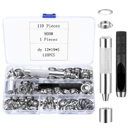 Image of Grommet Kit Tool, 110 Pcs Grommets Eyelets Kit, Eyelets and Punch Metal Washers Setting Tool, 1/2" Eyelet Punch Kit 12mm Eyelets Set for Tarpaulin Leather Fabric Crafting Awning Curtain Eyelet Kit