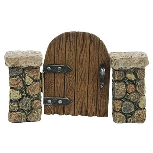 Image of Miniature Stone Pillar Wood Gate Fairy Garden Ornament Dollhouse Decor Accessory