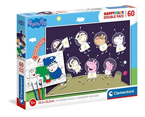 Image of Clementoni 26096, Peppa Pig Double Face Supercolor Puzzle for Children - 60 Pieces, Ages 5 Years Plus