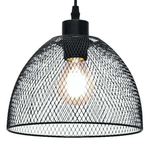 Image of Matt Black Mesh Easy Fit Ceiling Pendant Light Shade, Metal Wire, 22cm Diameter