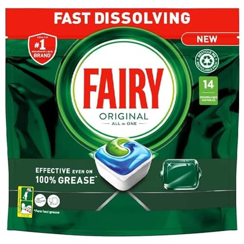 Image of Fairy All-In-1 Dishwasher Tablets Original 14 Capsules – Powerful Cleaning Even on Dried-On Grease.