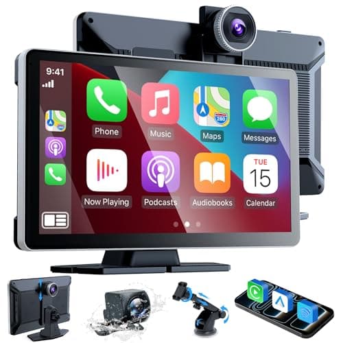 Image of 9 Inch Car Stereo with Apple Car Play & Android Auto,Portable Touch Screen Car Player Wireless Car Play Screen with Voice Control, with 4K Front+Rear 1080P Dual Camera Dash Cam (9 Inch+2 Camera)
