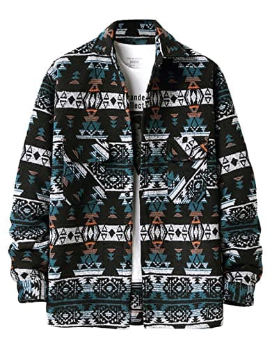 Image of VIEWON Men's Casual Print Button Down Long Sleeve Lightweight Lapel Western Shacket Jacket Coat, Navy, L