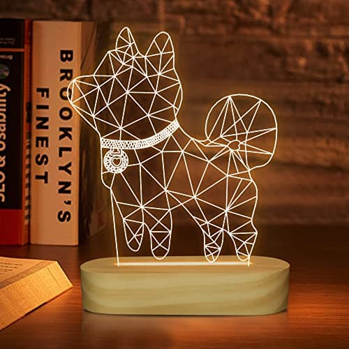 Image of Attivolife Dog Night Light, 3D LED Warm Color Illusion Optical Table Desk Lamp, Lovely Best Cool Room Wood Decor Birthday Valentine's Day Xmas Gifts for Doggy Lover Friend Child