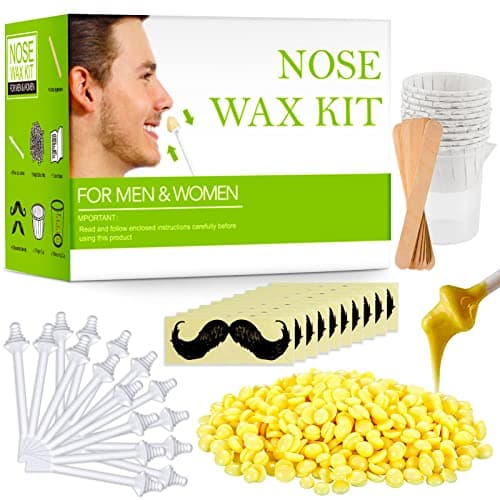 Image of Nose Wax Kit for Men and Women, Nose Hair Removal Wax with 100g Nasal Hair Wax 20 Safe Tip 10 Wooden Applicators, 10 Containers and 10 Moustache Stencils,Painless, Easy and Quick