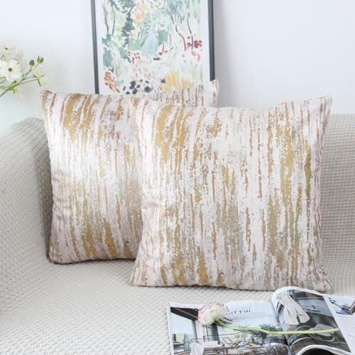 Image of NIULAA Velvet Mustard Yellow Cushion Covers 18x18 Double Sided Vintage Cushion Cover 45cm x 45cm Set of 2 Soft Neutral Abstract Pillow Cases 45 x 45 for Sofa Living Room Bedroom