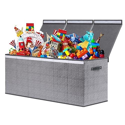 Image of ELUCHANG Toy Storage Box, 147L Large Foldable Kids Toy Chests & Boxes for Boys Girls,Toy Storage Organiser with Flip-top Lid, Childrens Storage Box for Clothes, Bedroom,Playroom, Kindergarten, Grey