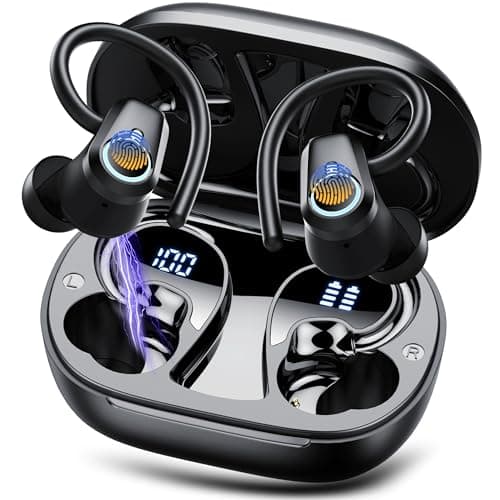 Image of Wireless Earbuds, Bluetooth 5.3 Headphones with 4 ENC Noise Canceling Mic, 50H Stereo Dual LED Display Ear Buds, Sport Bluetooth Earphones with Earhooks, IP7 Waterproof Wireless Headphones for Running