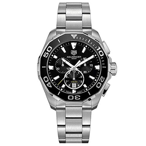 Image of TAG Heuer Men's Aquaracer 43mm Steel Bracelet & Case Quartz Black Dial Analog Watch CAY111A.BA0927