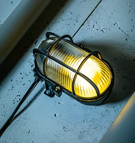 Image of CGC Lighting Black Oval Cage Bulkhead Glass Metal Wall Ceiling Light Weatherproof Indoor Outdoor Garden Porch Garage Patio Waterproof