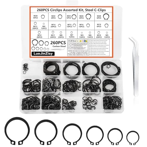 Image of 260 Pcs Circlips Assorted Sizes, E Circlip Washers Set, External Retaining C-clip Rings, Locking Snap Ring C Clip, Split Spring Washer, Retaining Clips Assortment, M3-M28