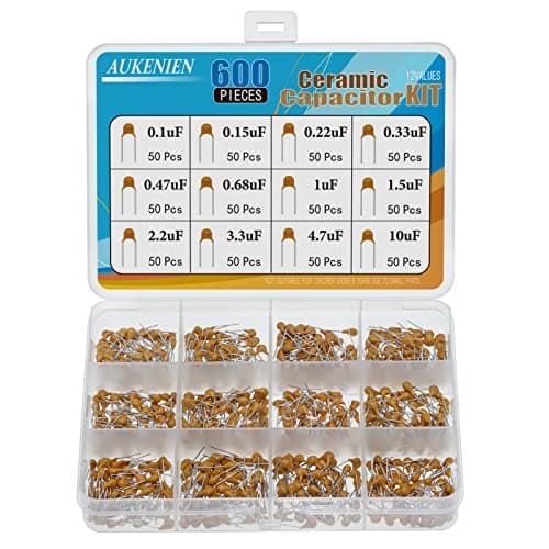 Image of AUKENIEN 12 Values 600pcs Ceramic Capacitor Assortment Kit 100nF 0.1uF 0.15uF 0.22uF 0.33uF 0.47uF 0.68uF 1uF 1.5uF 2.2uF 3.3uF 4.7uF 10uF NF UF Multilayer Monolithic Assorted Capacitors