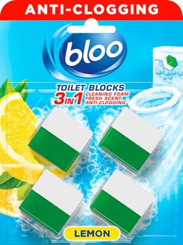 Image of New Bloo Toilet Blocks, Pack of 4, Toilet Limescale Remover Cistern Block, Toilet Cleaner Block with Cleaning and Foaming Action, Toilet Fresheners – Lemon
