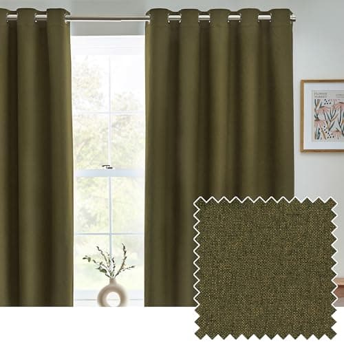 Image of furn. Dawn Textured Blackout Eyelet Curtains – Thermal Lined Pair (Olive - Width 168 x Drop 229cm)