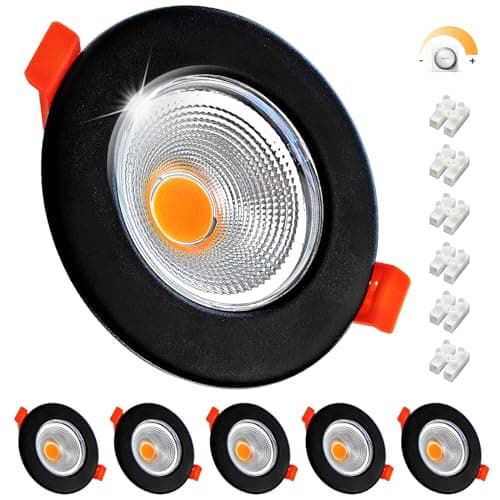 Image of Wondlumi 6X LED Downlights for Ceiling 7W Dimmable COB Ultra Thin Recessed Ceiling Lights Warm White 3000K, Round Black 240V 600lm Spot Light for Bedroom, Bathroom, Living Room