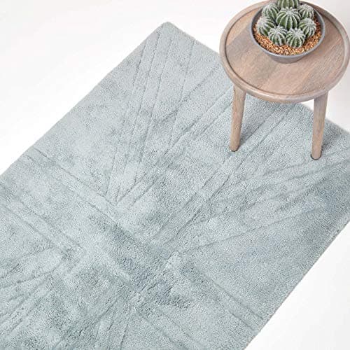 Image of HOMESCAPES 100% Cotton Washable Tufted Rug Union Jack Plain Embossed Mat Silver Grey - 50 x 80 cm Bath Mat or Interior Rug