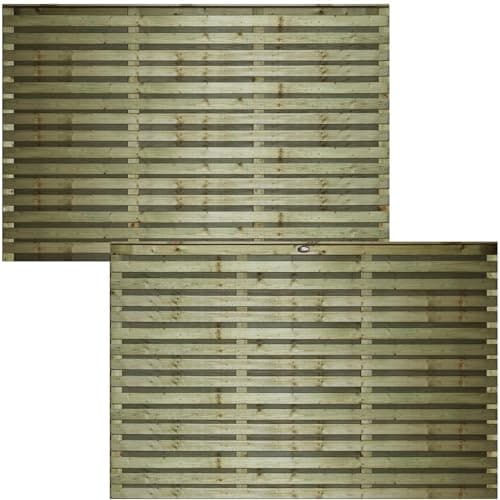 Image of Horizontal Double-Slatted Fence Panel, 6ft x 4ft Wooden Fencing Trellis Topper Extension | Decorative Contemporary Venetian-Style, Ideal for Any Garden Perimeter (Wide: 182cm x High: 121cm)
